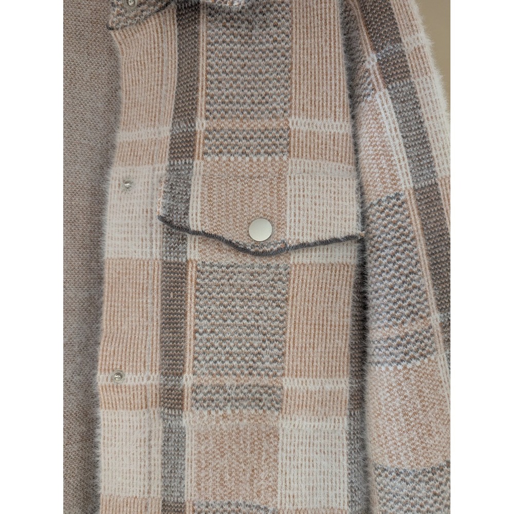 RACHEL ZOE Women's‎ 1X Plaid Button Down Shacket Long Sleeve Jacket Blush Gray - Picture 2 of 4